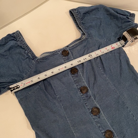 NWT (4) (8) INC International concepts dark denim button up square neck puff - Picture 2 of 12